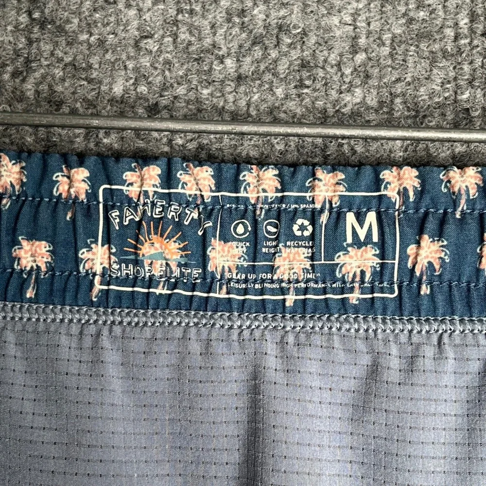 Faherty Shorelite Mens Blue Palm Tree Print Performance Shorts Size M